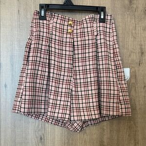 Pinko High Waist Plaid Shorts in Pink and Black